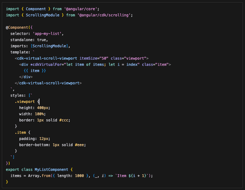 Angular CDK Virtual Scrolling Implementation