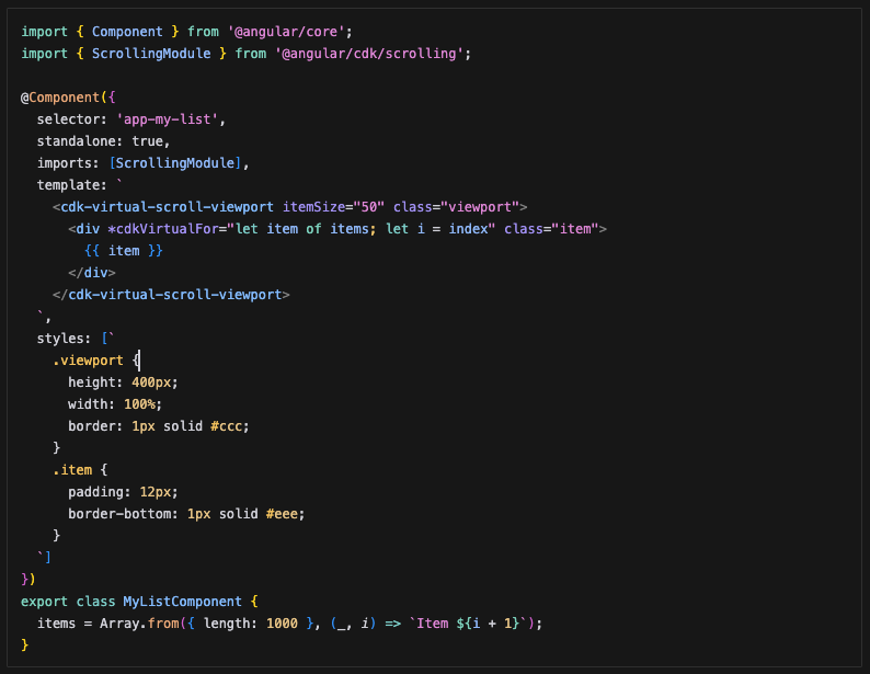 Angular CDK Virtual Scrolling Implementation