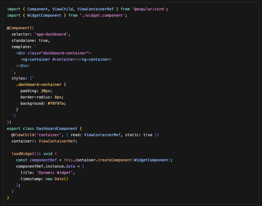 Dashboard Component Implementation